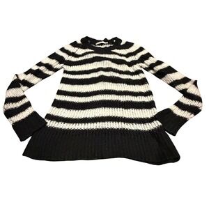 Minkpink Womens XS Black White Striped 100% Mohair Open Knit Fuzzy Sweater